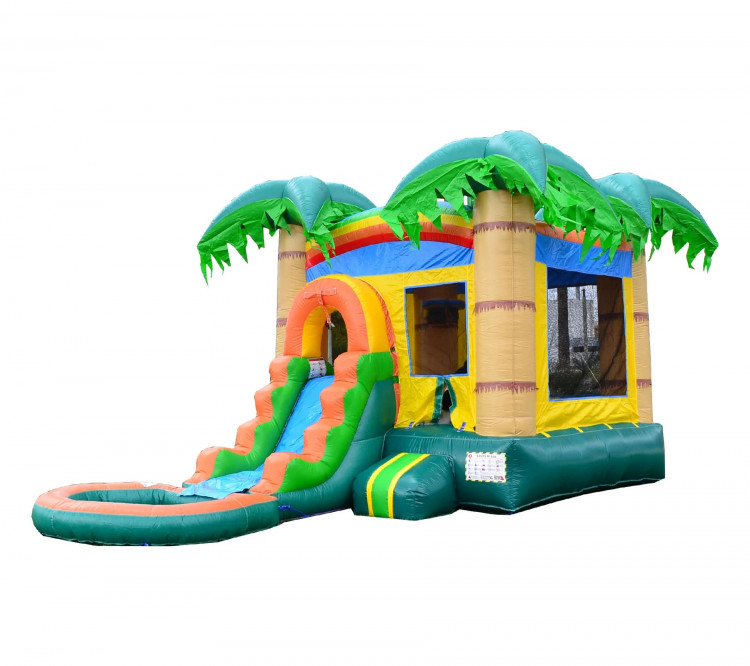 Tropical Bounce house/slide combo wet/dry